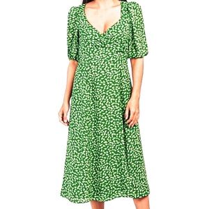Wayf Leaf Print Green Midi Dress Sz. S NWOT